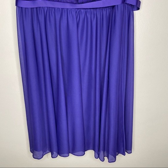 Davids Bridal One Shoulder Dress Lace Corded Short Bridesmaid New Purple Size 12 - Picture 10 of 13